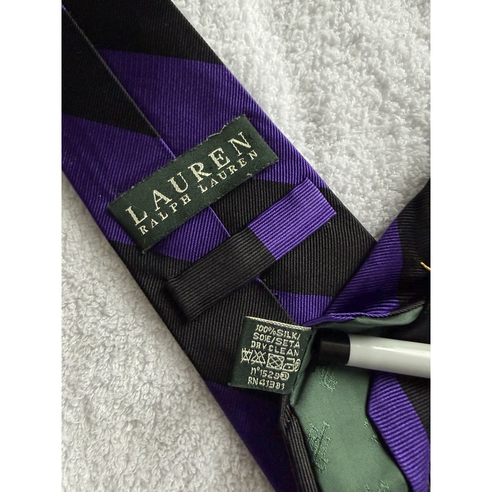 Lauren Ralph Lauren Purple Black Stripes Regimental Repp Hand Made 100% Silk Tie